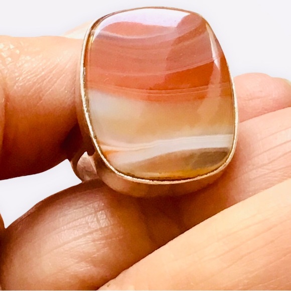 Polished Marble Agate Ring Simple Style Earth Tone - Picture 1 of 6